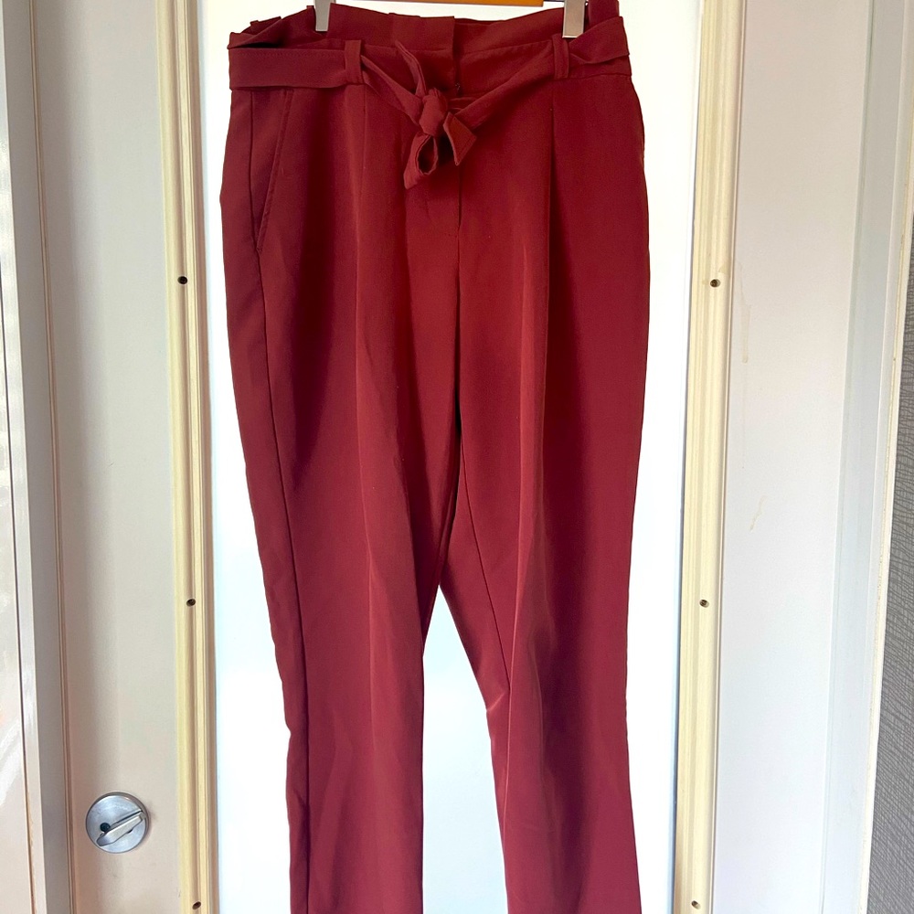 Burnt Orange High-Waist Trousers with Tie Waist
